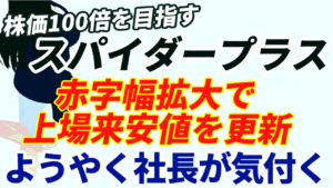 【悲報】株価100倍を目指すと宣言したスパイダープラス、株価は赤字幅拡大で上場来安値を更新続けるなか社長がようやく当たり前のことに気付く